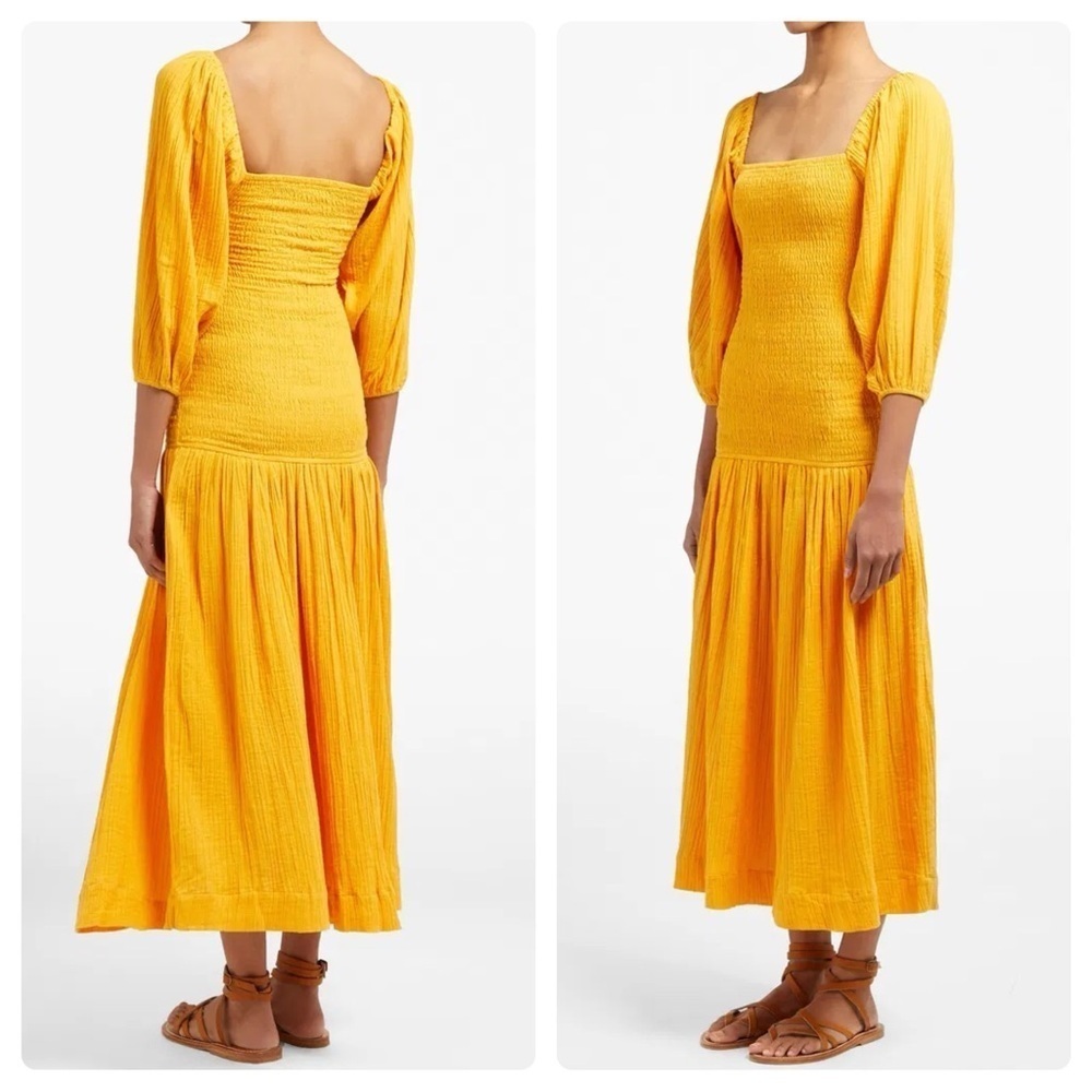RHODE Harper Shirred Cotton-Gauze Midi Dress (126)